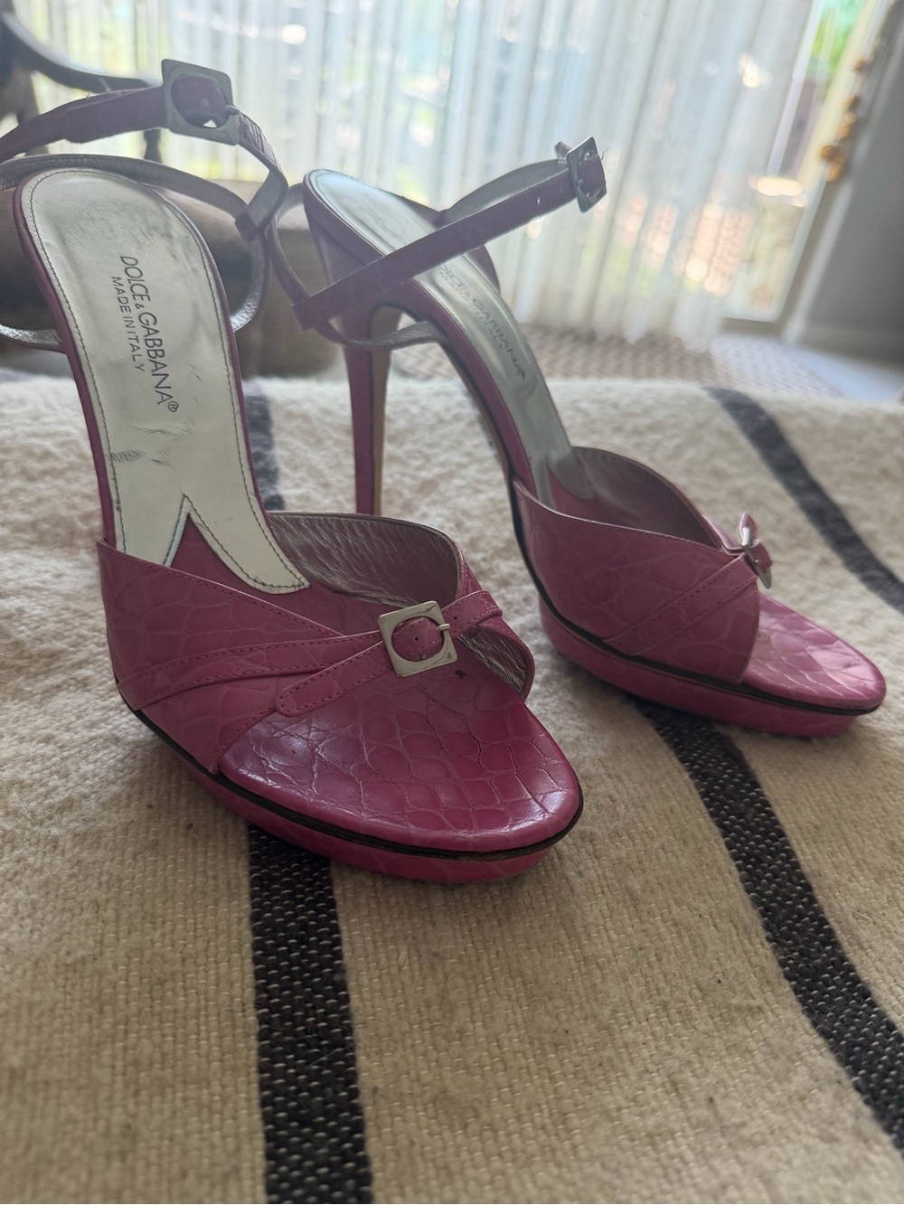 Dolce & Gabbana Hot Pink Croc-Embossed Platform Stilettos